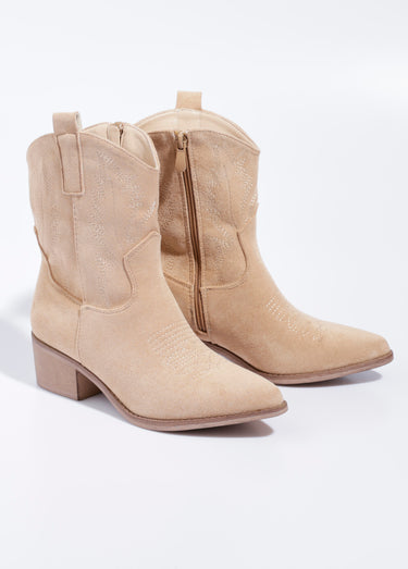 Boots suédine à talon, façon western Beige