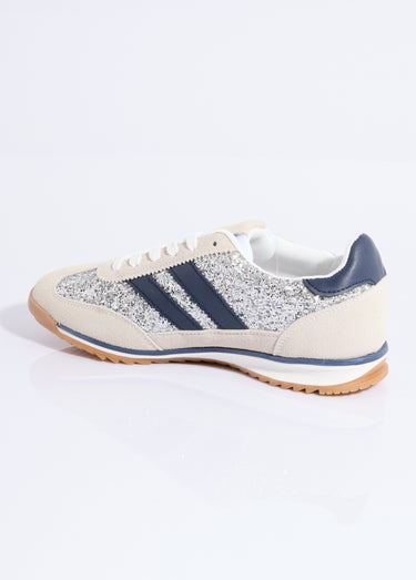 Sneakers inspiration rétro, à paillettes Argente