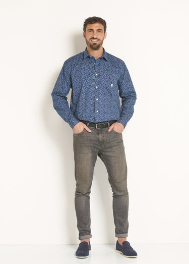 Chemise fantaisie en coton imprimé Marine
