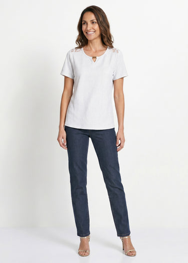 T-shirt court dentelle Blanc