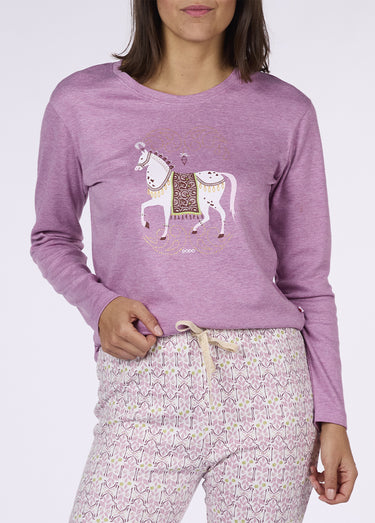 Pyjama long fantaisie thème chevaux Rose Chine