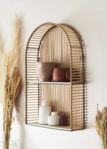 Etagère murale forme arche en rotin Marron/Noir