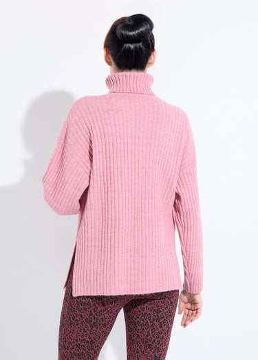 Pull col roulé manches longues descendues Uni rose