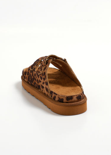 Mules suédine compensées à scratchs Leopard