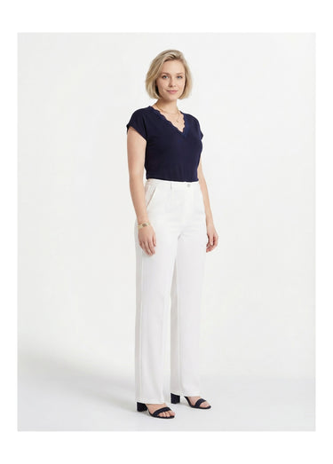 Pantalon droit uni taille semi élastiquée Blanc