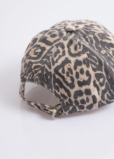 Casquette en denim léopard + coeur brodé Panthère rouge