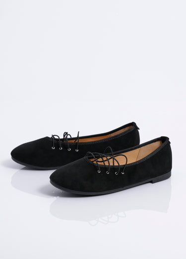 Ballerines plates en suédine avec liens Noir