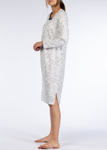Chemise de nuit manches longues détail col Marine
