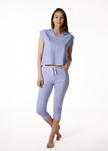 Pyjama broderie anglaise manches courtes Bleu