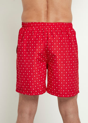 Caleçon de bain micro motif ancres Rouge