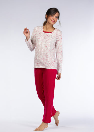 Pyjama manches longues détail col Rose