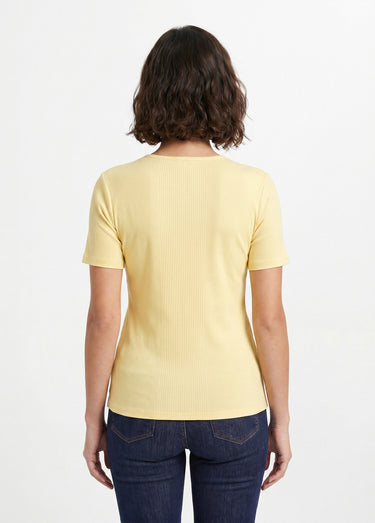 T-shirt coton côtelé col rond Jaune