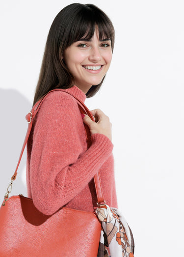 Pull col montant en maille brillante Terracota