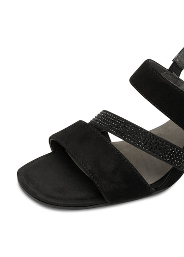 Sandales à talon cuir velours et strass Noir