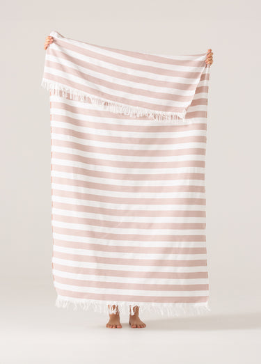 Grande fouta de plage rayée en coton Raye Marron