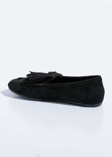 Mocassins à franges en suédine semelle plate Noir
