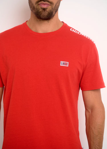 T-shirt col rond inscription épaule Rouge
