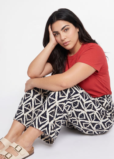 Pantalon large imprimé ethnique losanges Marine/Ecru