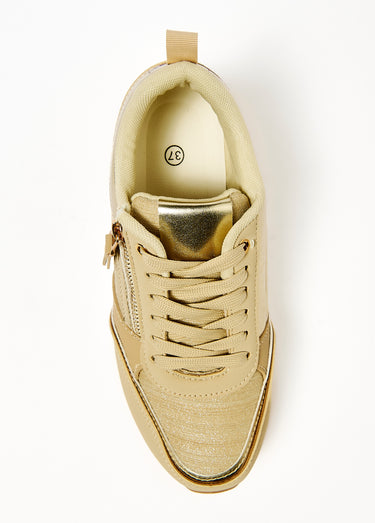 Baskets multi matières semelle compensée Beige