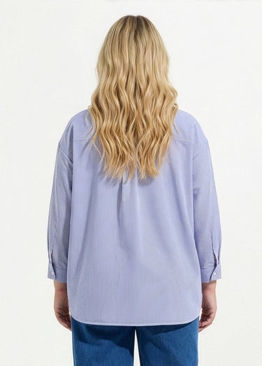 Blouse col V en seersucker fines rayures Raye Bleu