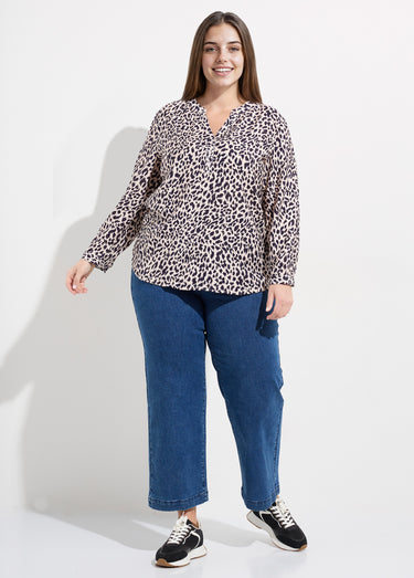 Tunique col V boutonné, taches léopard Leopard Marine