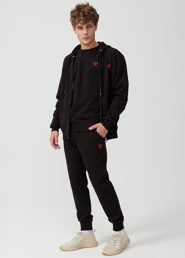 Sweat shirt zippé à capuche, kangourou Noir