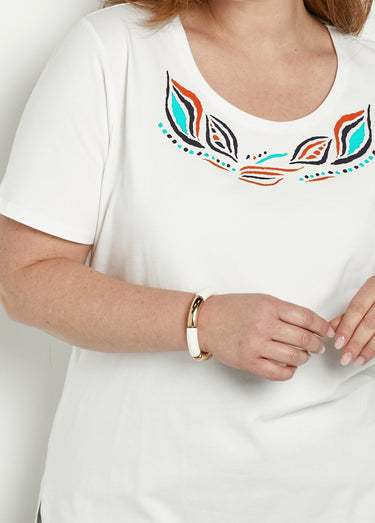 T-shirt long manches courtes col rond Uni Blanc