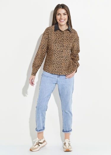 Chemisier velours léopard et col simili Leopard