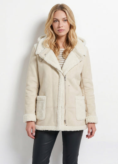 Manteau façon peau lainée à capuche Peau Lainée