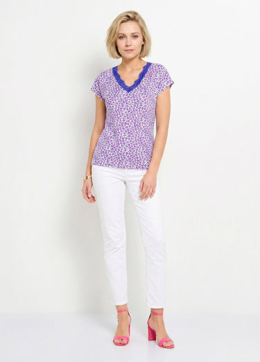T-shirt court extensible dentelle Fond Ecru
