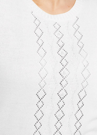 Pull ajouré perlé manches courtes Blanc