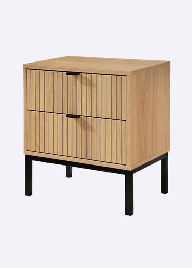 TARA Table chevet 2 tiroirs effet strié Bois Clair