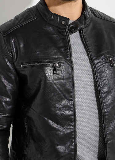 Veste zippée simili cuir style motard Noir