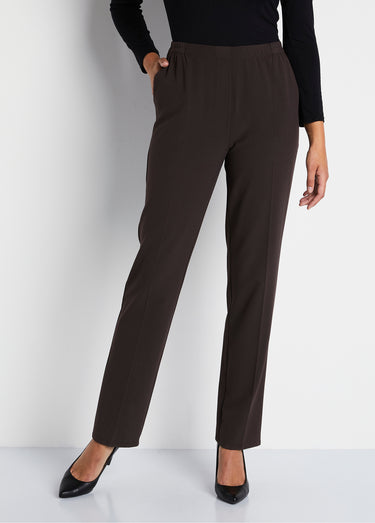 Pantalon droit taille semi-élastiquée Marron
