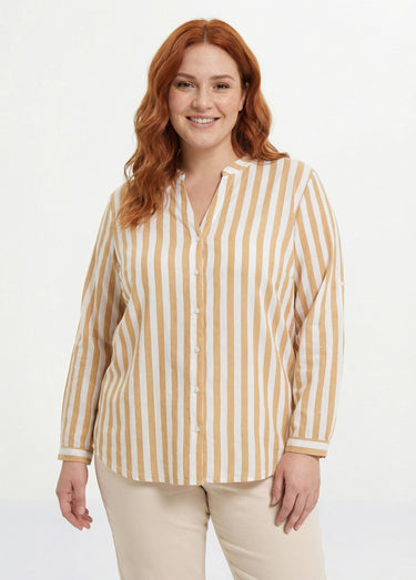 Tunique rayée encolure tunisienne Ecru/Beige