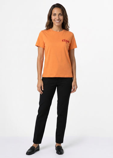 T-shirt col rond broderie Ciao et coeur Orange