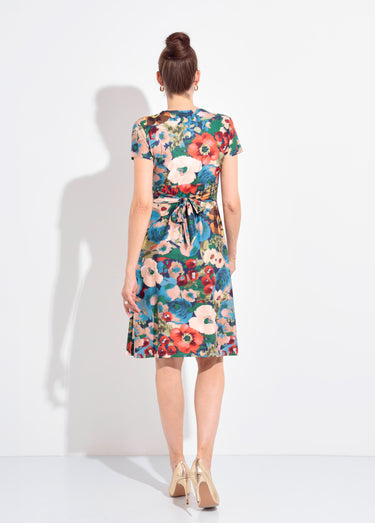 Robe manches courtes imprimé coquelicot Bleu / Rouge