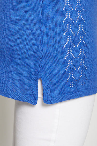 Pull-tunique motif ajouré col fantaisie Bleu