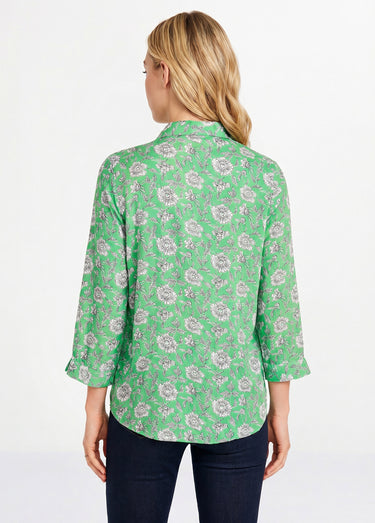 Tunique fluide longue évasée fleurie Vert/Blanc