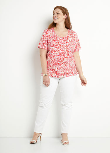 T-shirt long manches courtes col rond Imprime Capucine