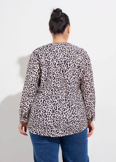 Tunique col V boutonné, taches léopard Leopard Marine
