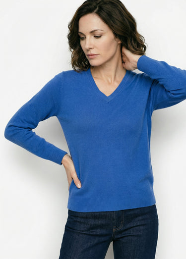 Pull doux col V manches longues Bleu