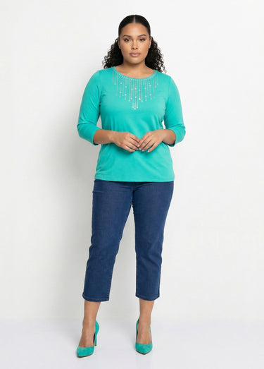 T-shirt manches 3/4 clouté fantaisie Vert