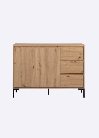 PLOCK Buffet décor chêne 3 tiroirs + 2 portes Bois Clair