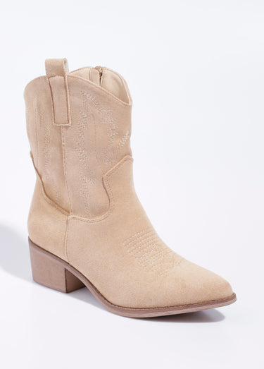 Boots suédine à talon, façon western Beige