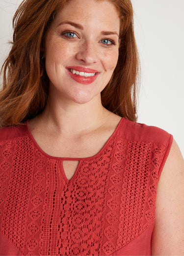 Robe sans manches courte volantée Paprika