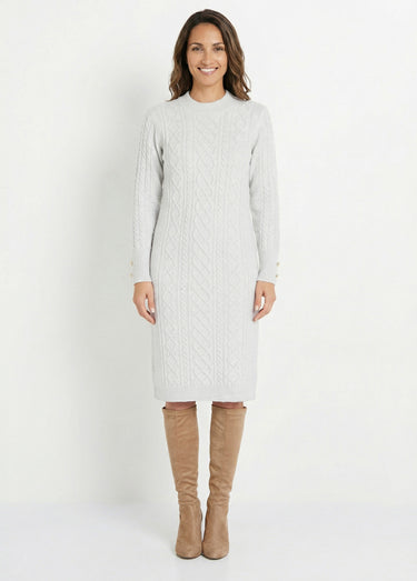Robe-pull courte tricot uni col rond Gris Chine