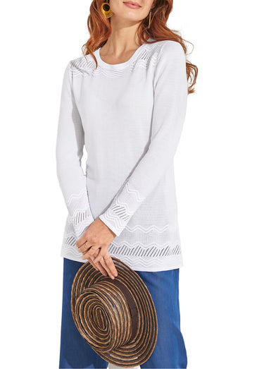 Pull col rond maille fantaisie Blanc