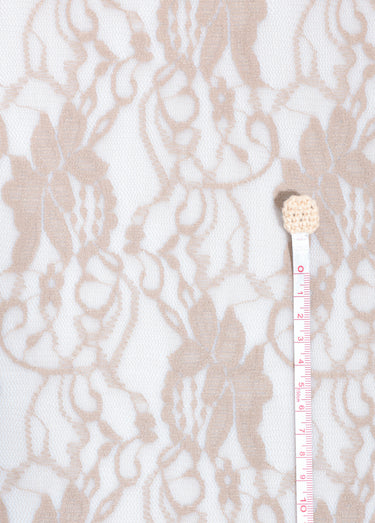 Coupon tissu broderie fleurs et tulle 2B Beige