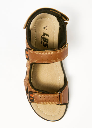 Sandales confortables cuir, 3 brides Camel